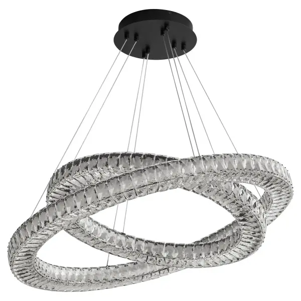 The Elan series of LED pendants combine contemporary style with classic luxury. Cut glass diffusers surround adjustable CCT 3000/3500/4000k LED light sources along two overlapping rings, creating stunning visuals. A damp listing allows the Elan series to make a statement in any area. Options of black or aged brass grant this series the ability to complement any color palette. Create a dynamic presentation of light refraction with the Elan series. Collection: Élan Finish: Black Width: 32.00" Height: 3.00" Weight: 40.50 lb Bulbs Included Number of Bulbs: 1 Maximum Wattage: 25.00 W Bulb Type: LED Bulb Base: Array Light Source: LED CRI: 90 Voltage: 120.00 V Country of Origin: China Safety Listing: UL, ETL Safety Rating: Damp LED