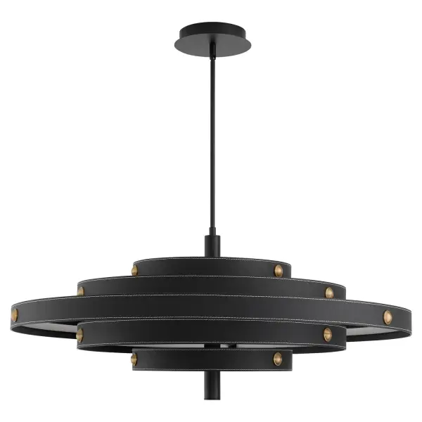 Borealis showcases rich, leather-clad concentric rings that expand outward in elegant layers. Drawing inspiration from nature's rhythms and modern design influences, it blends the two worlds seamlessly—creating a piece that feels unique yet effortlessly comfortable in various decors. Collection: Borealis Finish: Black Width: 36.00" Height: 15.00" Weight: 17.25 lb Bulbs Included Number of Bulbs: 1 Maximum Wattage: 84.00 W Bulb Type: Array Bulb Base: Array Light Source: LED Light Output: 8055.00 lm Delivered Lumens: 725.00 lm Color Temperature: 2700 K CRI: 90 Material: Iron|Aluminum|PU Leather Country of Origin: China Safety Listing: cETL Safety Rating: Damp LED
