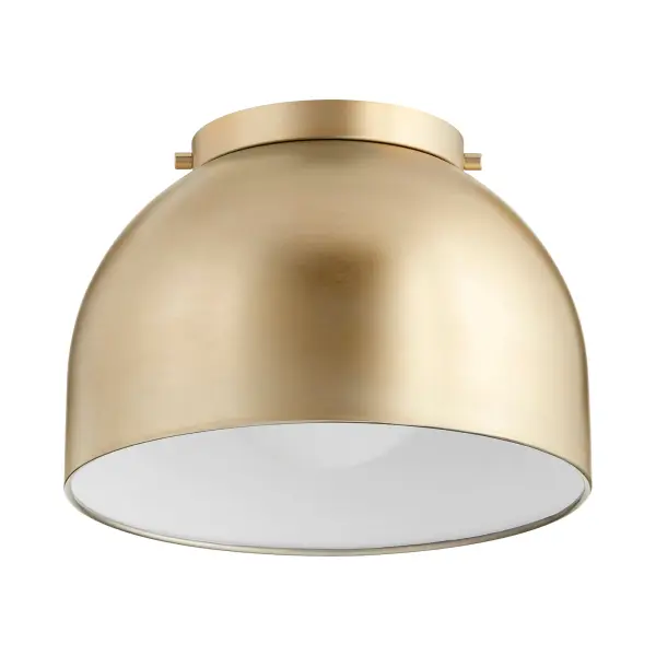 This compact 11-inch ceiling mount combines aged brass warmth with a soft white interior, delivering upscale elegance perfect for hallways, entryways, and patios. Its classic design bridges traditional and transitional styles.