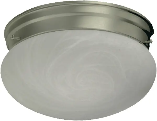 This compact 9-inch ceiling mount combines modern simplicity with practical versatility. The satin nickel finish and marble base create a refined look suitable for bathrooms and covered outdoor spaces.
