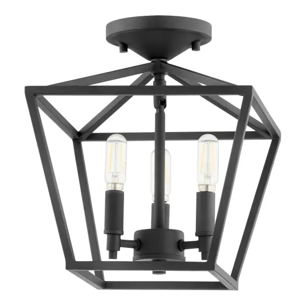 The Gabriel ceiling mount brings farmhouse charm with its three-light candelabra design and open tapered shade. The noir black finish pairs beautifully with distressed woods and whitewashed floors, making it versatile for modern-farmhouse and traditional spaces.
