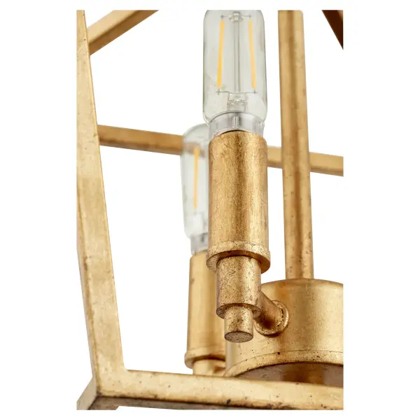 The Gabriel ceiling mount brings farmhouse charm with its three-light candelabra design and open tapered shade. The Gold Leaf finish pairs beautifully with distressed woods and whitewashed floors for authentic rustic appeal. - alternate view