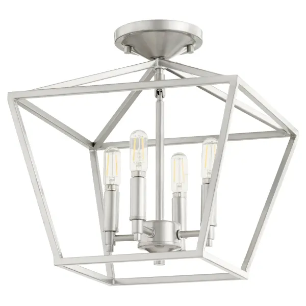 The Gabriel 13" ceiling mount brings farmhouse charm with its four-light candelabra design and open tapered shade. The Classic Nickel finish pairs beautifully with distressed woods and whitewashed floors.