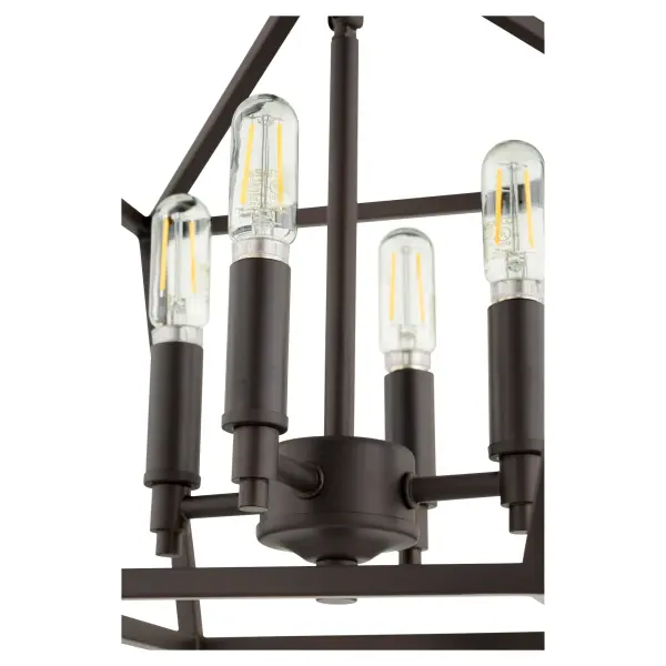 The Gabriel semi-flush mount brings authentic farmhouse charm with its four-light candelabra design and open tapered shade. The rich Oiled Bronze finish pairs beautifully with distressed woods and whitewashed floors. - alternate view