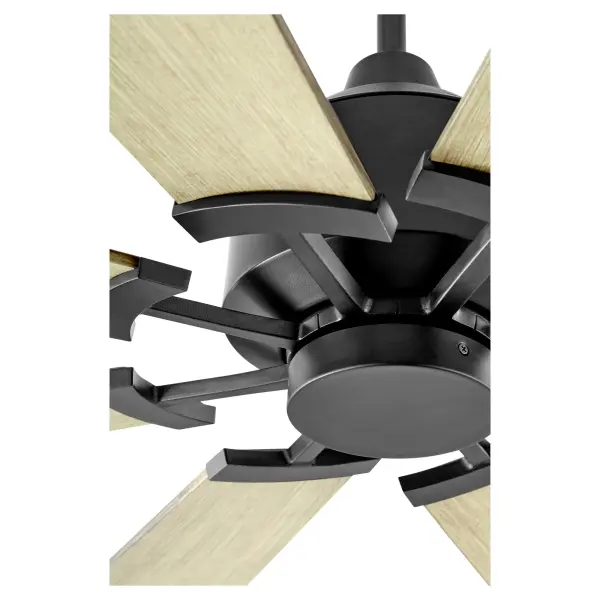 This contemporary 60-inch ceiling fan combines striking 8-blade windmill design with practical damp-rating for covered outdoor spaces. Perfect for modern farmhouse or eclectic traditional interiors, it delivers both dramatic style and reliable performance. - alternate view