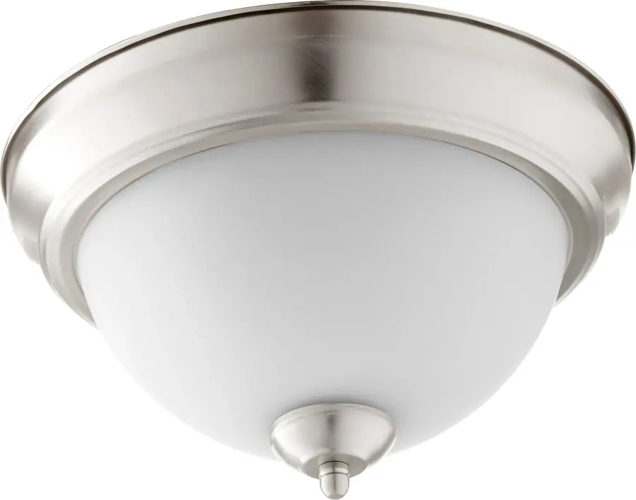 11" Satin Nickel Ceiling Mount with White Glass