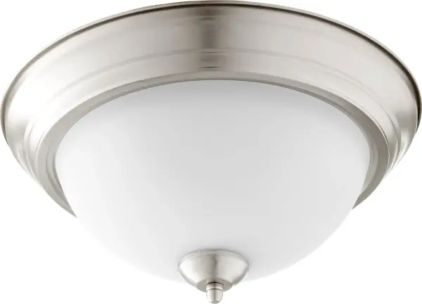 A versatile 13-inch ceiling mount featuring traditional styling with delicate details in a satin nickel finish. Perfect for smaller spaces requiring understated elegance and reliable illumination.
