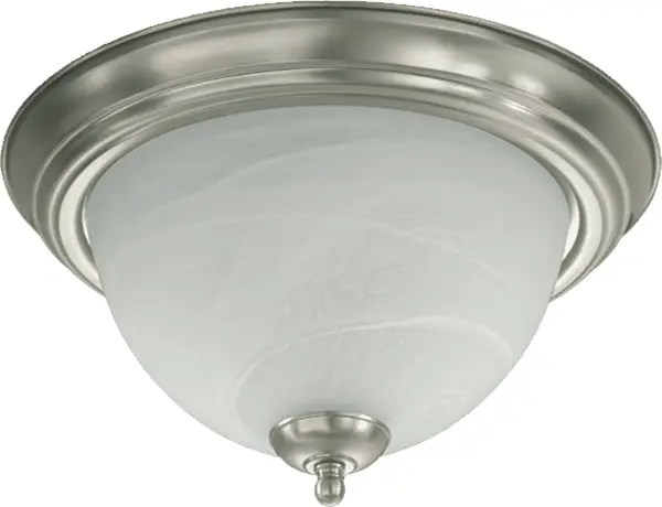 This compact 11-inch flush mount combines traditional styling with practical functionality. The satin nickel finish and marble base create a refined look perfect for smaller spaces requiring ambient lighting.