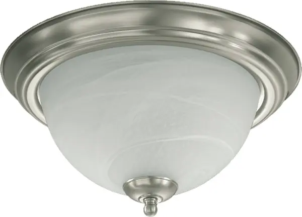 A timeless 13-inch ceiling mount featuring satin nickel finish and marble base accents. Perfect for traditional spaces requiring understated elegance in compact areas like entryways and bathrooms.