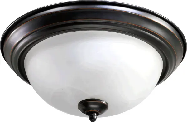 This 13-inch flush mount brings traditional elegance with its old world bronze finish and marble base. Perfect for entryways, hallways, and bathrooms where classic styling meets practical illumination.