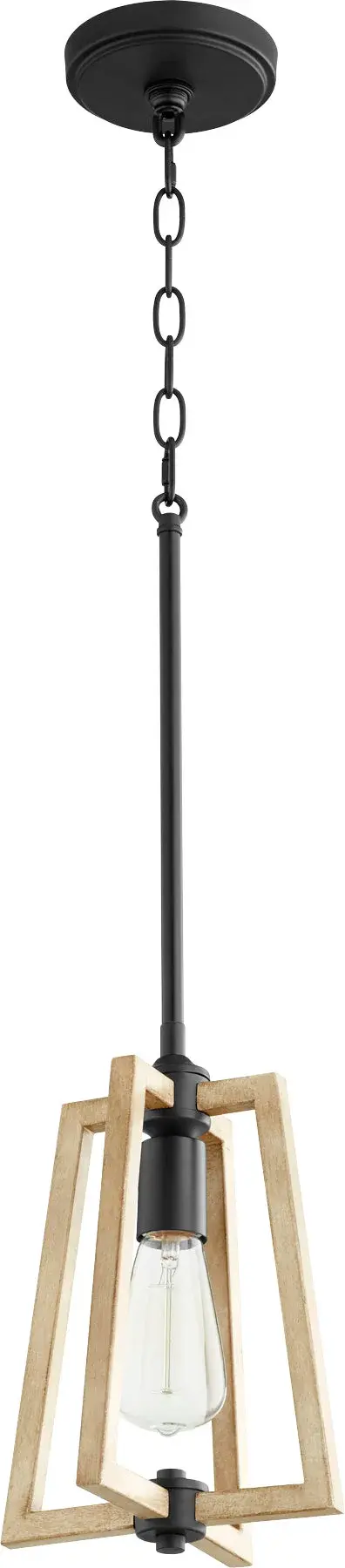 The Alpine pendant combines geometric open-frame design with textured black finish for authentic farmhouse appeal. Its exposed bulb design and compact profile make it ideal for kitchen islands and intimate dining spaces.
