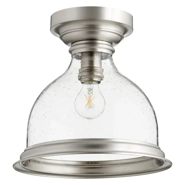 Clear Seeded Glass Ceiling Mount with Ring in Satin Nickel - Image 1
