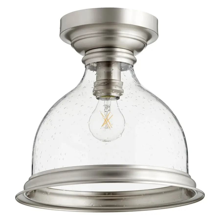 Clear Seeded Glass Ceiling Mount with Ring in Satin Nickel - Image 1
