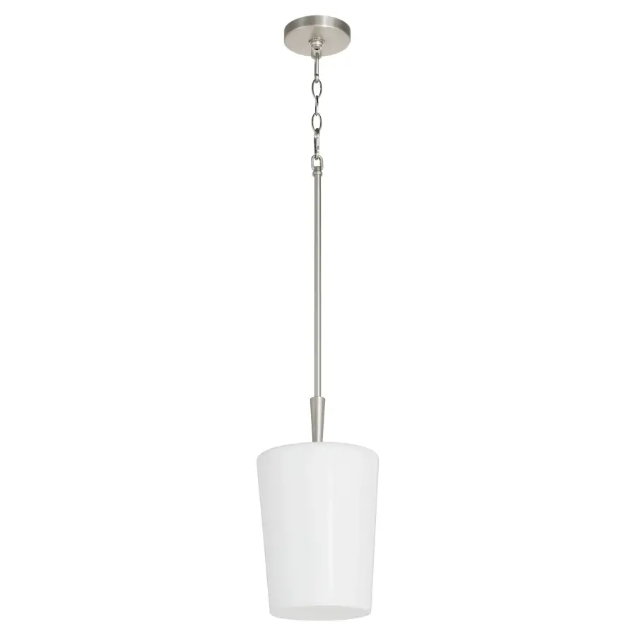 Goodwin 8" Opal Glass Pendant in Satin Nickel - Image 1
