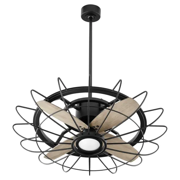 The Mira combines vintage industrial charm with modern LED efficiency in a space-saving 30" design. Its open cage and compressed blades make it ideal for rooms with lower ceilings while delivering both style and function.