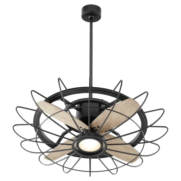 The Mira combines vintage industrial charm with modern LED efficiency in a space-saving 30" design. Its open cage and compressed blades make it ideal for rooms with lower ceilings while delivering both style and function. - alternate view