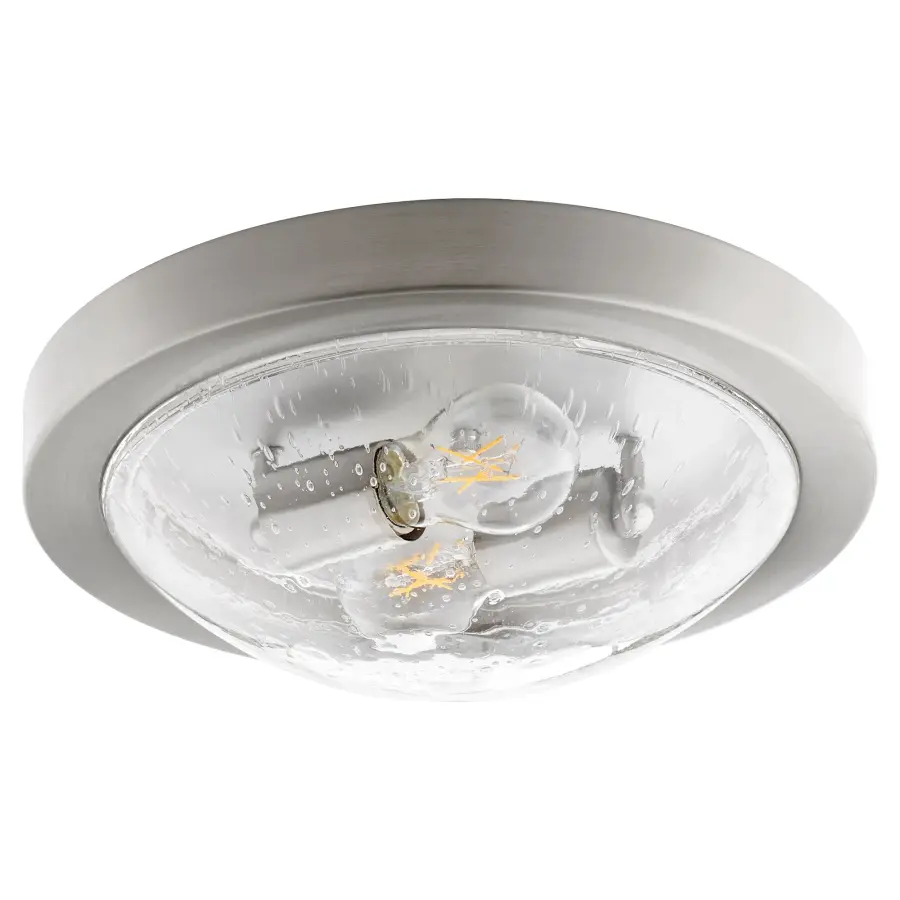 13" Satin Nickel Ceiling Mount with Seeded Glass - Image 1
