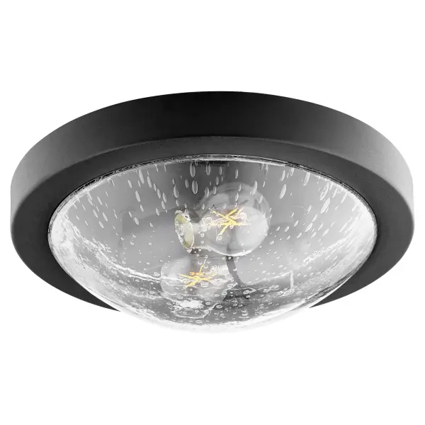 This compact 13-inch ceiling mount delivers minimal-modern style with a noir black finish and clear seeded glass shade. Perfect for smaller spaces needing ambient lighting with character.
