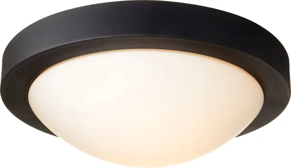 This 13-inch flush mount delivers contemporary style with a clean black finish and white diffuser. Perfect for hallways, bathrooms, and closets where space is limited but style matters. - alternate view