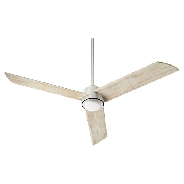The Trio combines contemporary design with rustic charm through its Weathered Oak blades and Satin Nickel finish. The 60-inch sweep and 14-degree blade pitch deliver powerful airflow for large spaces. - alternate view