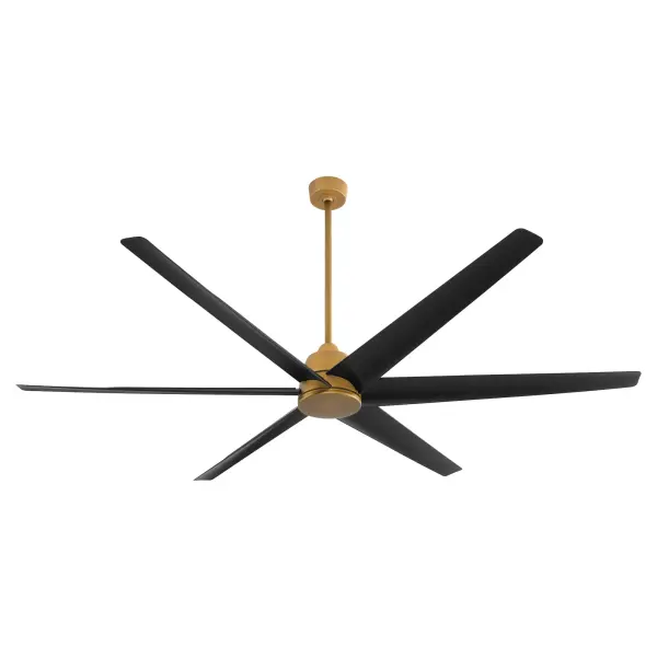 The Spree delivers exceptional air performance for large outdoor spaces with its impressive 84" span and 6-blade configuration. Wet-rated for durability, it combines modern design with practical functionality in a striking brushed brass finish.