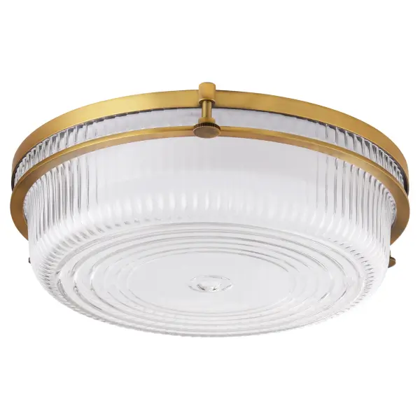 The Emory 14" combines timeless schoolhouse aesthetics with contemporary functionality. Its molded flutes, ribbed clear glass, and brushed brass finish create sophisticated elegance suitable for traditional through modern interiors.
