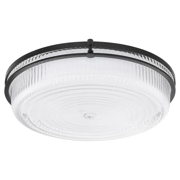 The Emory 18" ceiling mount combines timeless schoolhouse aesthetics with contemporary functionality. Its ribbed clear glass and matte black finish create sophisticated lighting for various spaces.