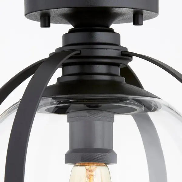 This 12-inch ceiling mount combines traditional round globe design with bold black banding for a transitional look. Clean lines and compact size make it ideal for smaller spaces needing stylish overhead lighting. - alternate view