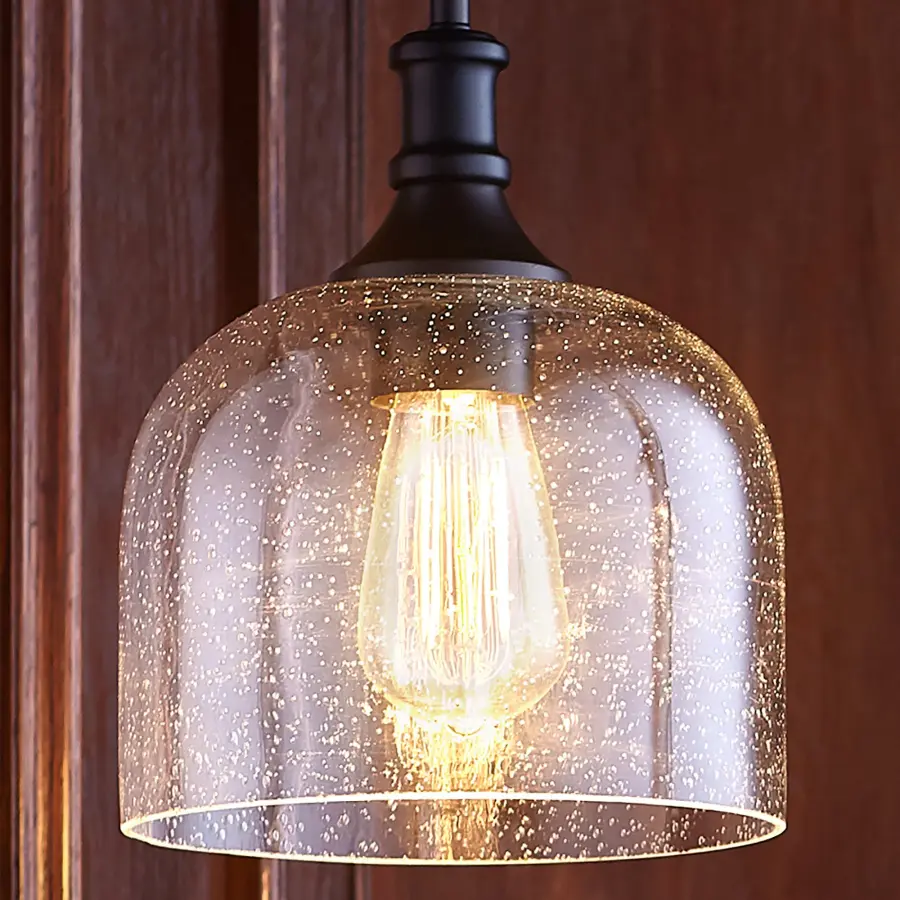 Richmond Oiled Bronze Pendant with Clear Seeded Glass - Image 3