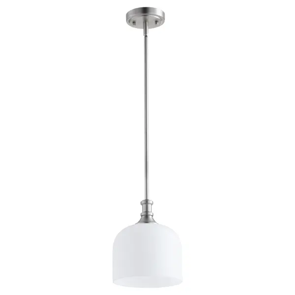 The Richmond pendant blends traditional curved glass with playful semicircular arms for a transitional look that works in multiple settings. Satin nickel finish offers timeless appeal and easy coordination.