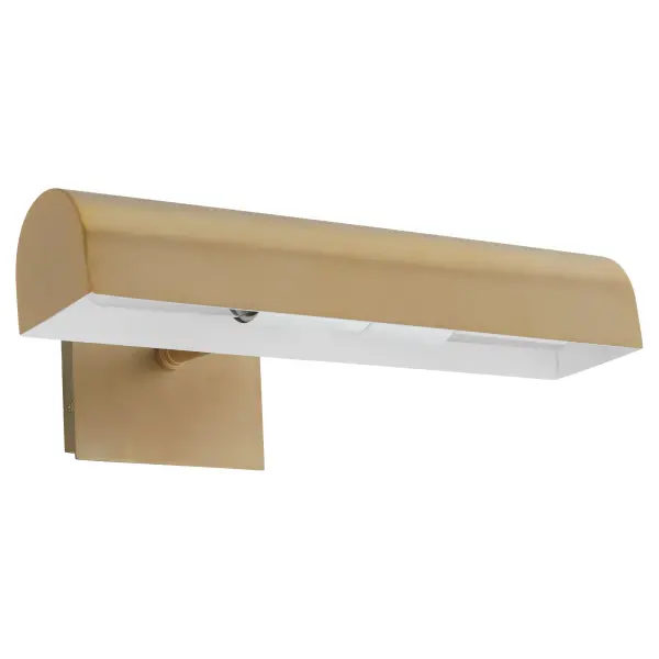 This 15-inch picture light in aged brass finish provides focused illumination for artwork and photographs. The traditional styling complements classic and transitional interiors while the compact size works well for medium-sized frames.