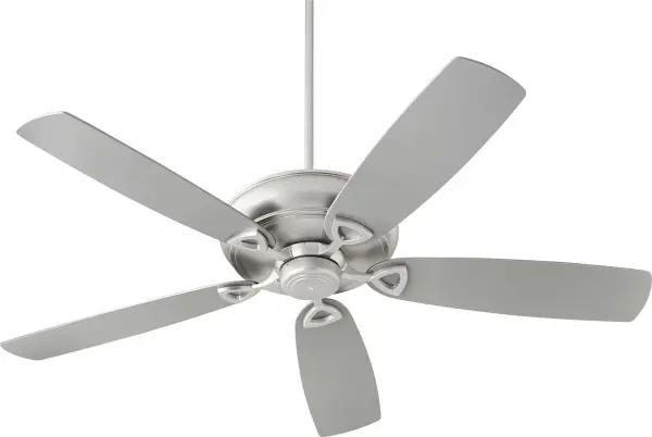 The Alto 62" ceiling fan delivers powerful airflow for large spaces with sophisticated transitional styling. Five skirted blades with triangle details and satin nickel finish create visual interest while the light kit-adaptable motor offers flexibility.
