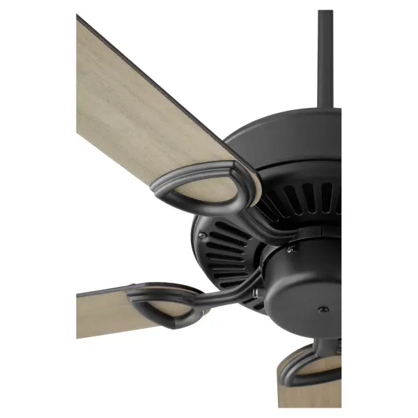 The Estate 52" ceiling fan combines traditional styling with practical functionality. Its matte black finish and weathered grey blades create a sophisticated look that works in both residential and commercial settings. - alternate view