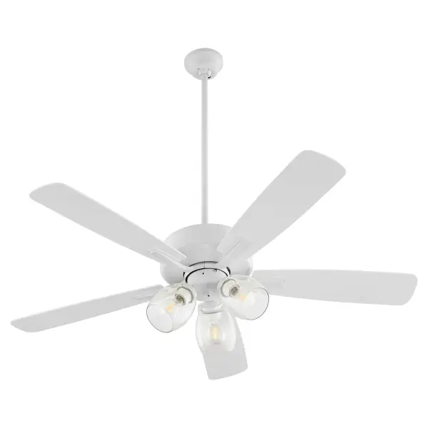 The Ovation ceiling fan combines functional cooling with understated style. Its slightly curved blades and modest housing in Studio White finish create a clean, versatile look that complements modern and transitional interiors.