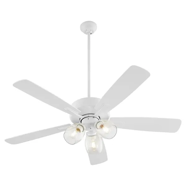 The Ovation ceiling fan combines functional cooling with understated style. Its slightly curved blades and modest housing in Studio White finish create a clean, versatile look that complements modern and transitional interiors. - alternate view