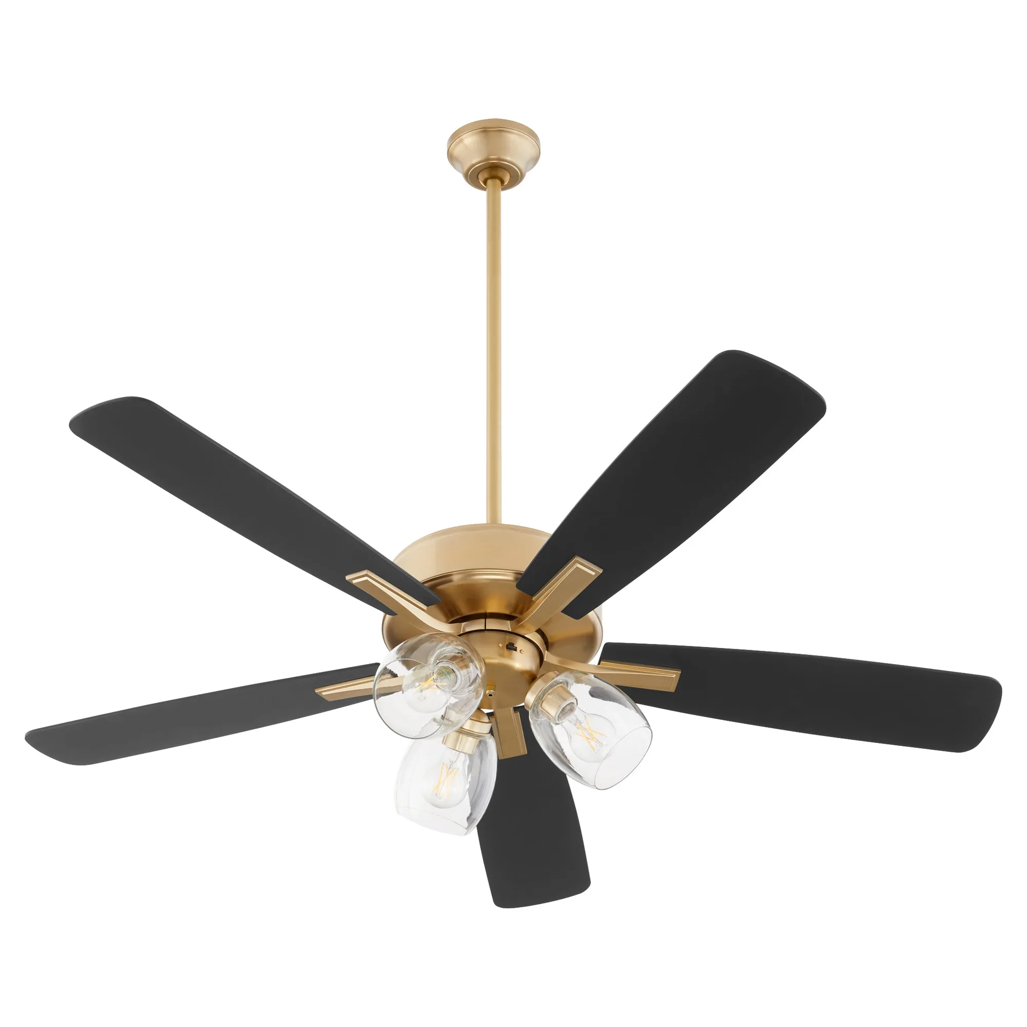 Ovation 3-Light Ceiling Fan with Clear Glass - Aged Brass