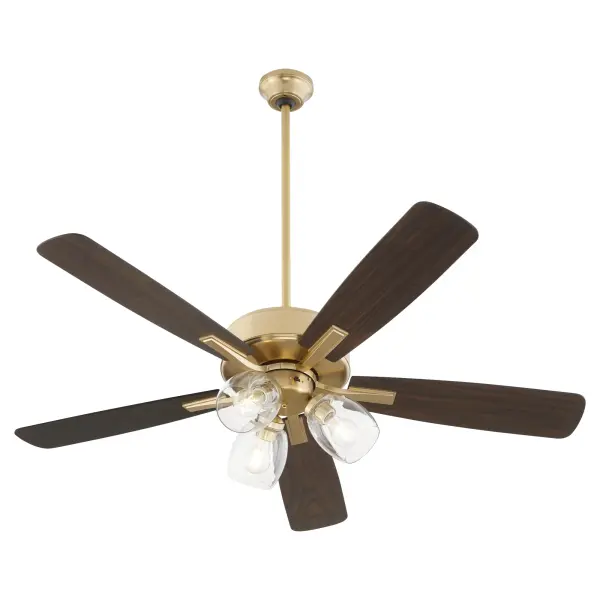 Elegant Transitional Fan with Warm Brass Finish & Clear Glass Shades - Image 3