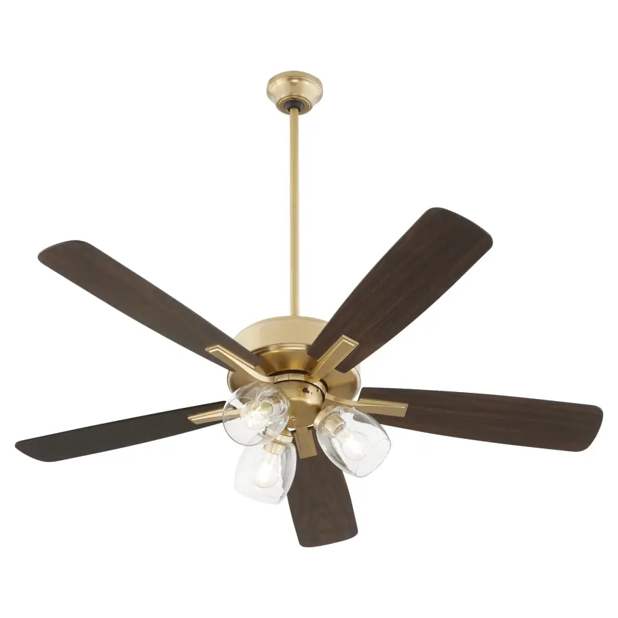 Elegant Transitional Fan with Warm Brass Finish & Clear Glass Shades - Image 3