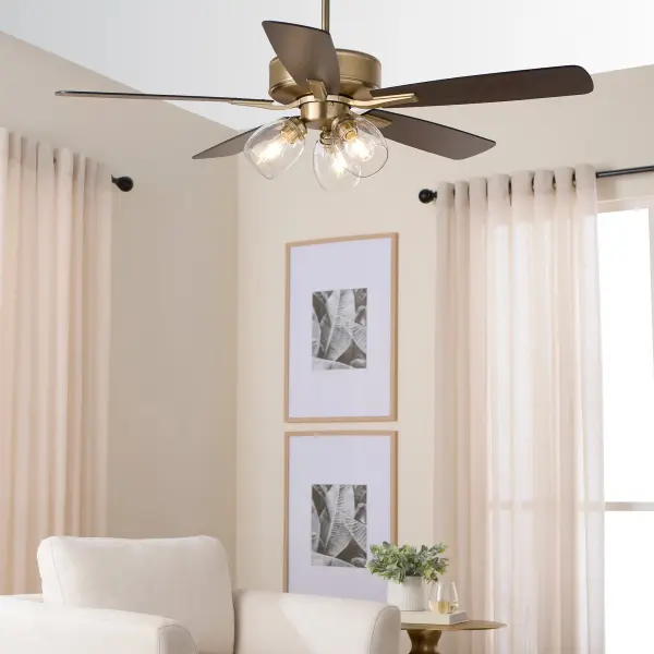 Elegant Transitional Fan with Warm Brass Finish & Clear Glass Shades - Image 9