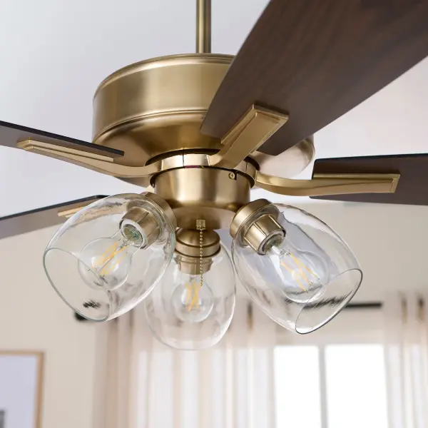 Elegant Transitional Fan with Warm Brass Finish & Clear Glass Shades - Image 10