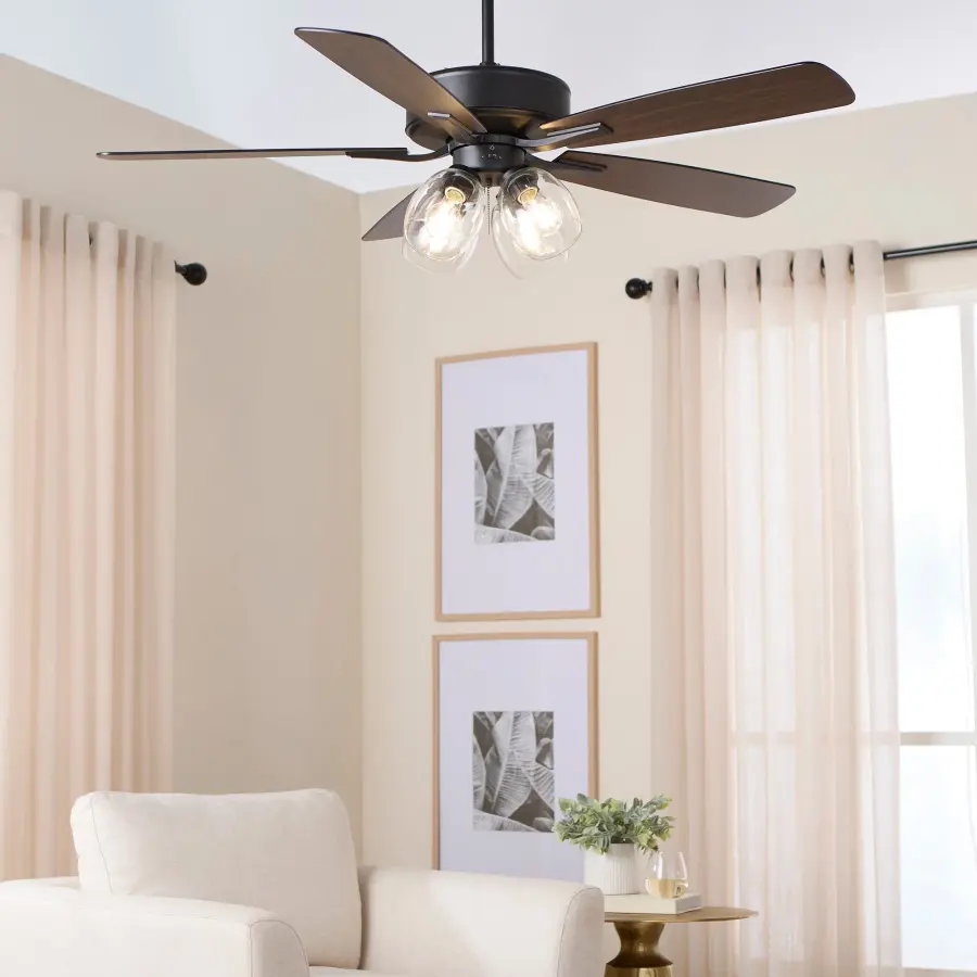 Sleek Transitional Fan with Modern Curved Blades & Warm Wood Accents - Image 7