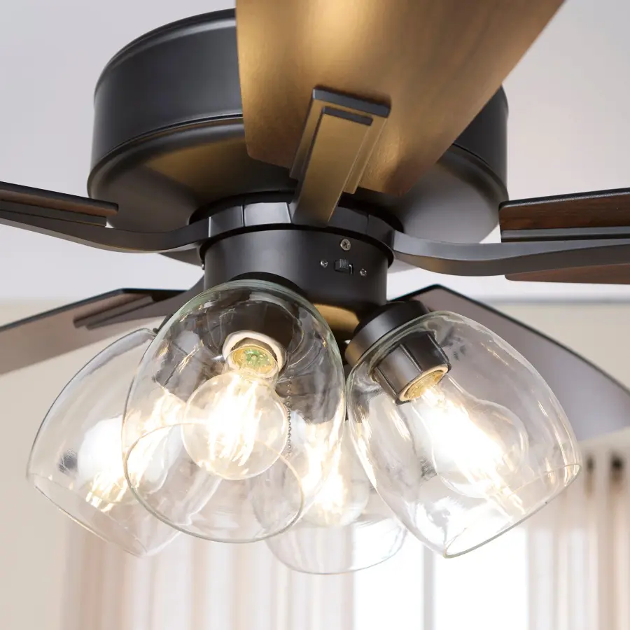 Sleek Transitional Fan with Modern Curved Blades & Warm Wood Accents - Image 8