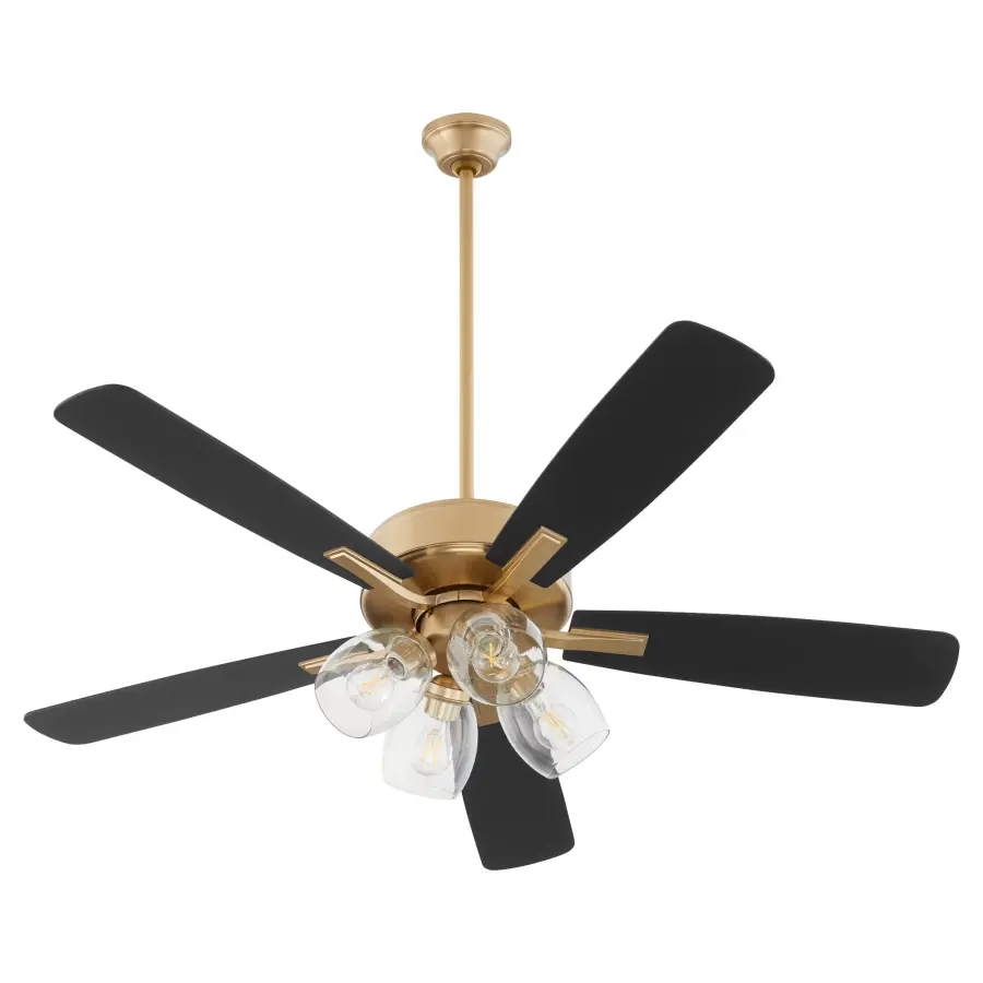Elegant Transitional Fan with Warm Brass Finish and Clear Glass Lighting - Image 1