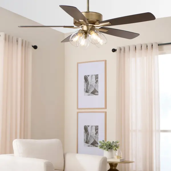Elegant Transitional Fan with Warm Brass Finish and Clear Glass Lighting - Image 9