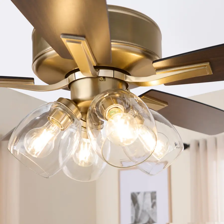 Elegant Transitional Fan with Warm Brass Finish and Clear Glass Lighting - Image 10