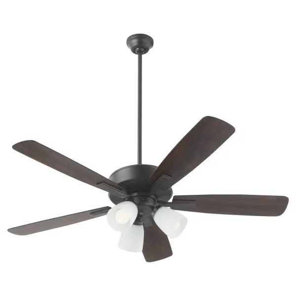The Ovation ceiling fan combines modern aesthetics with practical functionality. Its curved blade design and matte black finish complement contemporary interiors while providing efficient cooling and ambient lighting. - alternate view
