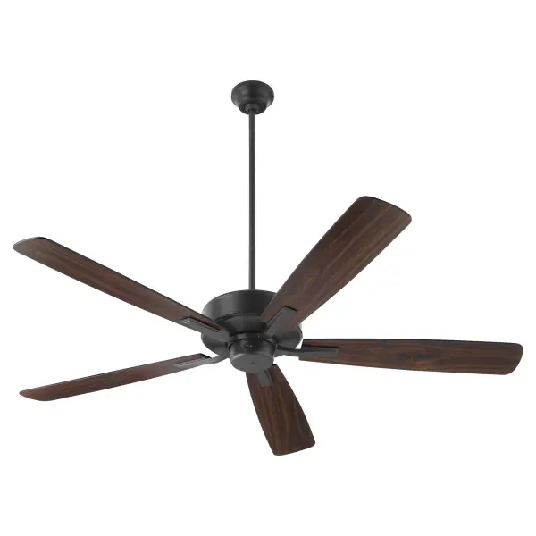 The Ovation delivers reliable cooling comfort with its sleek 60-inch blade span and modern matte black finish. Featuring slightly curved blades and modest housing, this fan combines functional performance with contemporary style.