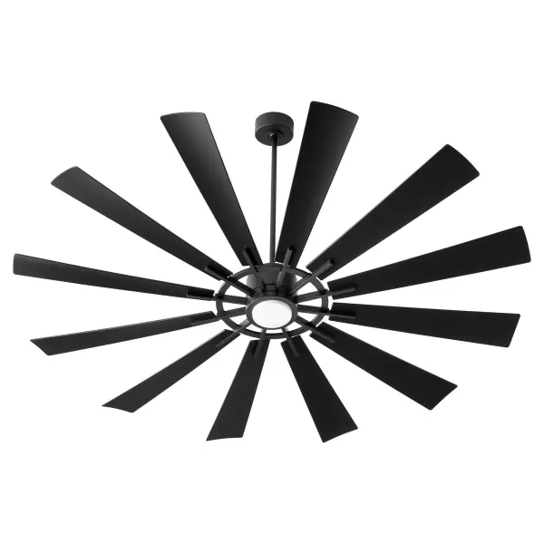 The Cirque combines robust outdoor performance with striking industrial design. Its 72" multi-blade system delivers powerful air circulation while wood-stained blades contrast beautifully against matte black housing.