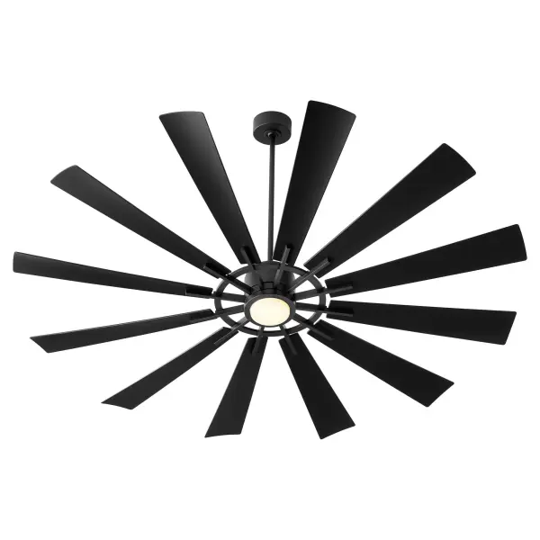 The Cirque combines robust outdoor performance with striking industrial design. Its 72" multi-blade system delivers powerful air circulation while wood-stained blades contrast beautifully against matte black housing. - alternate view