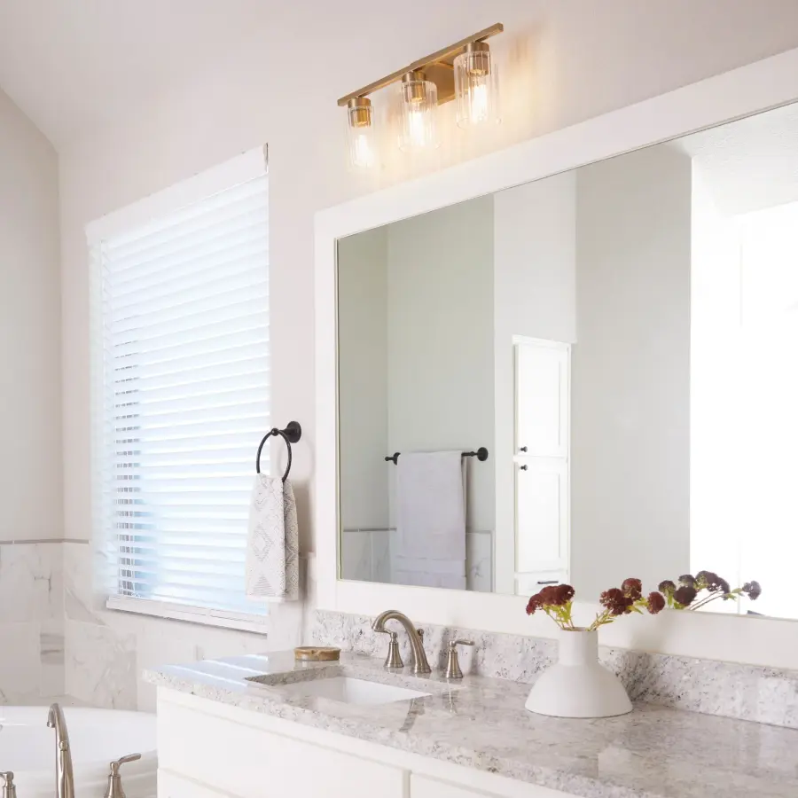 Clean-Lined Contemporary Vanity with Warm Aged Brass Finish - Image 3